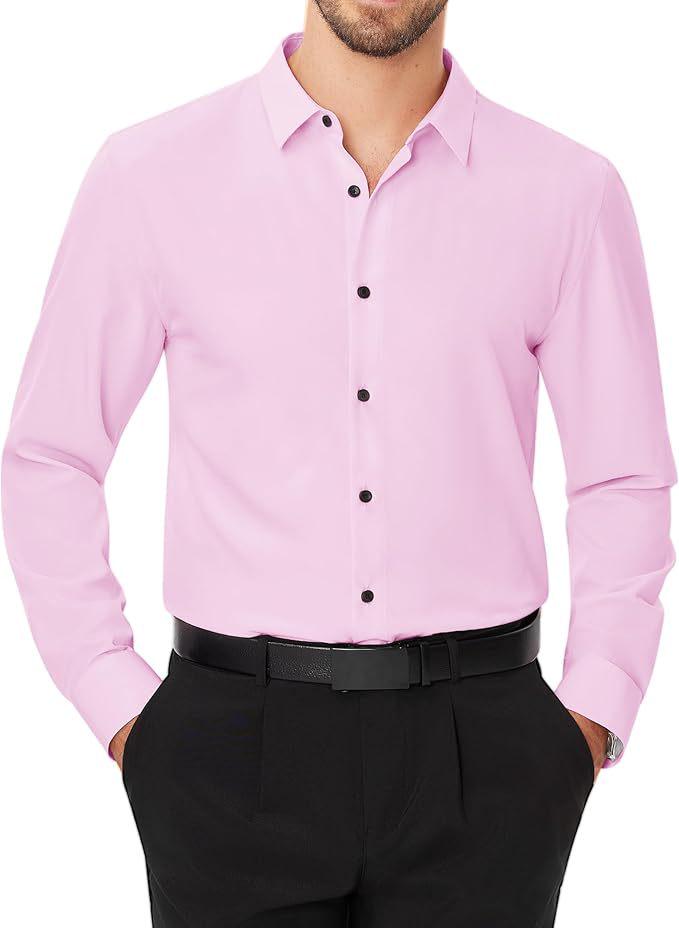 Camisa Social Masculina de Manga Longa Elástica Não Amassa - Cor Sólida