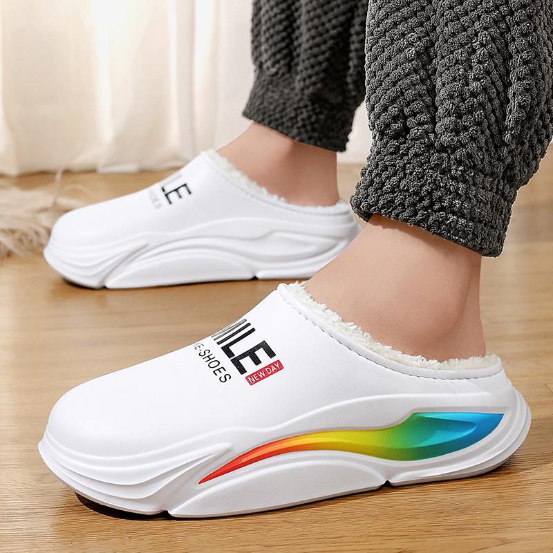 Winter Men Warm Slippers Cotton Slippers Outdoor Indoor Warm Shoes Waterproof Mens Comfortable Home Bedroom Plush Warm Slippers