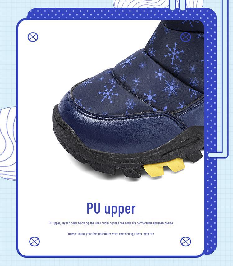 Winter Kids' High-Top Leather Snow Boots - Warm, Thick, Non-Slip Velvet Lining for Boys & Girls