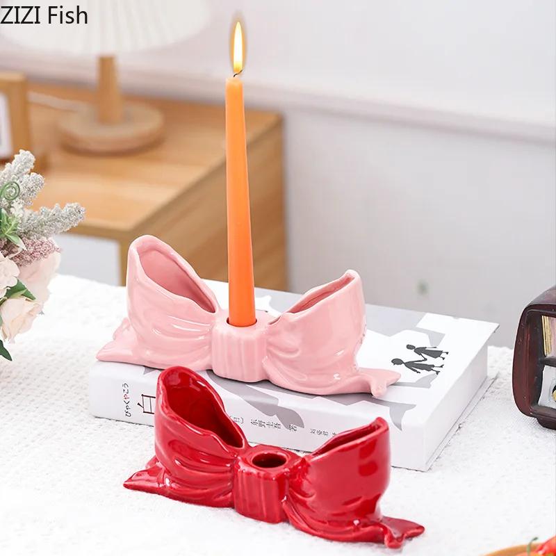 

Bowknot-shaped Ceramic Candle Holders Desk Decoration Romantic Candlestick Wax Melt Burner Candle Stand Room Aesthetic Decor білий