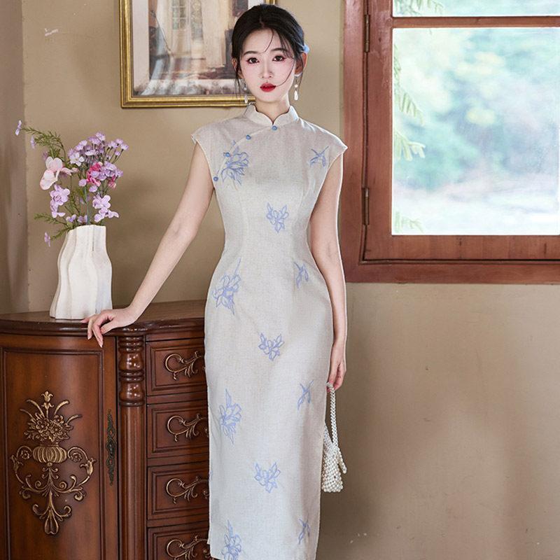 National style new Chinese daily Suzhou sleeveless long cheongsam improved young 1011 new women's high sense summer