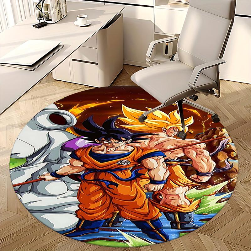 1 Stück Dragon Ball Z Goku & Vegeta Super Saiyan Runder Teppich - Anime Cartoon Design Stuhlmatte, Rutschfester Teppich für Büro, Heimdekoration, Wohnzimmer