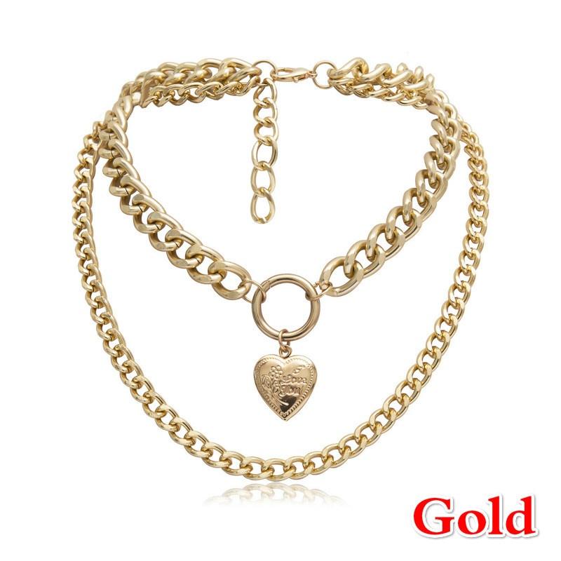 Double-layer Simple Chain Necklace Punk Gold Color Heart Pendant Choker Necklace Fashion Jewelry