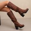 Women's High-heeled Boots Autumn and Winter Thick-heeled Large-size Casual Boots Roman Medium Boots