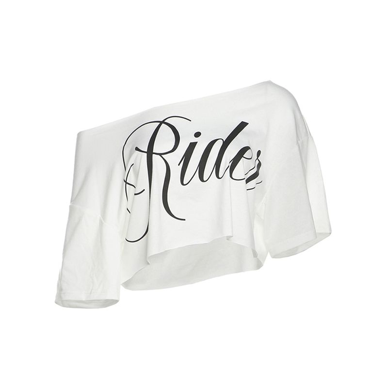 Kkx American Style Sexy Style One-Shoulder Cold-Shoulder Letter Print Short-Sleeve T-shirt Street Sexy Slim Looking Short Midriff-Baring Top