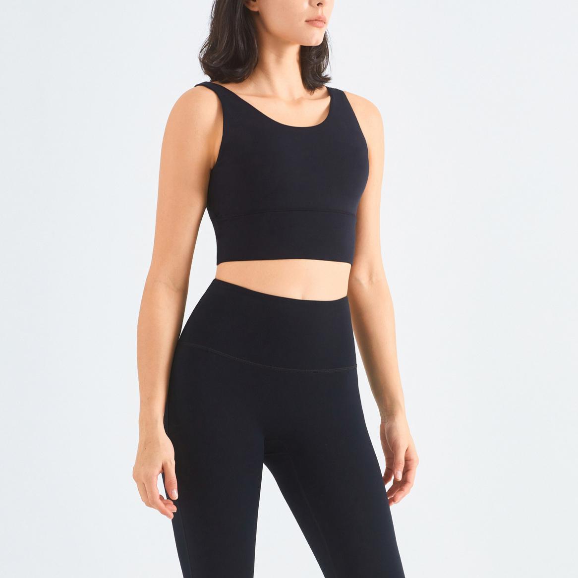 

Женский летний удобный беспроводной лайкровый глубокий V-образный вырез на спине спортивный бюстгальтер для йоги сплошной пуш-ап фитнес-бег жилет 10 чёрный