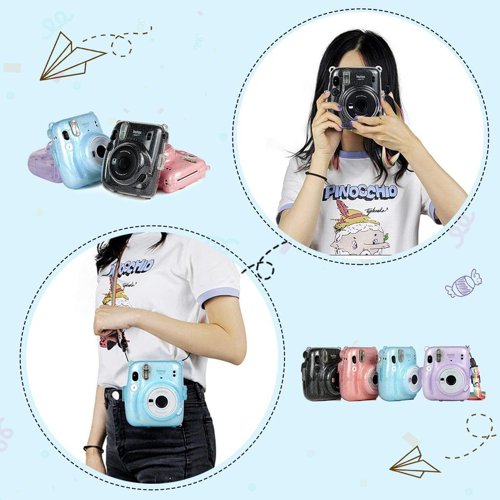 Kinokoo Cheki Fujifilm Cheki instax mini 11 Hülle mini11 Kameratasche Hartschalenkoffer PC-Abdeckung mit Schultergurt Glänzende Transparente Hülle, (lila)