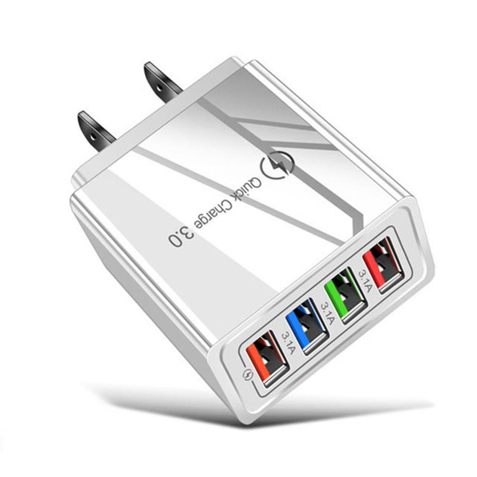 Luminous LED 4-Port USB Mobile Phone Charger 3A EU Plug Smart Travel Charger