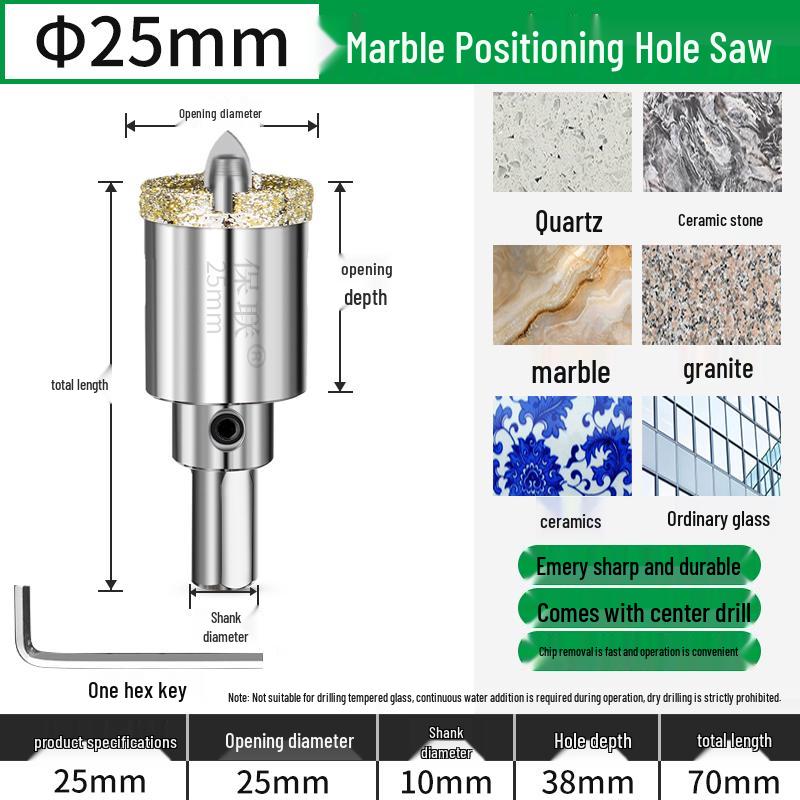 Positioning Drill Bit for Tile, Glass, Marble, and Stone Drilling
