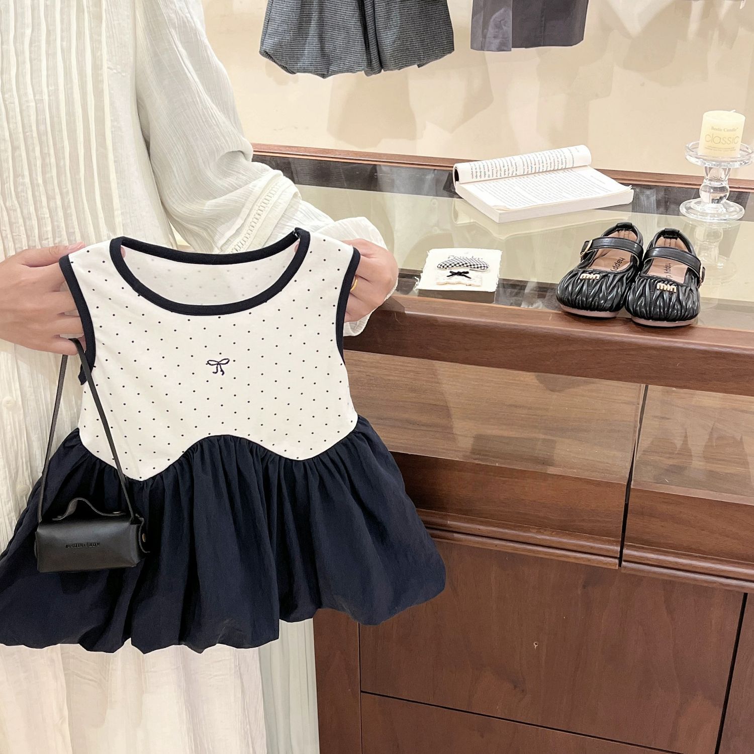 Girls Summer Polka Dot Sleeveless Vest Dress Cute Lantern Sleeve Spliced Dress 90cm