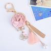Pink Porte Pendant Rose Flowers Jewelry Crystal Keychain Key Ring Tassel Key Chain