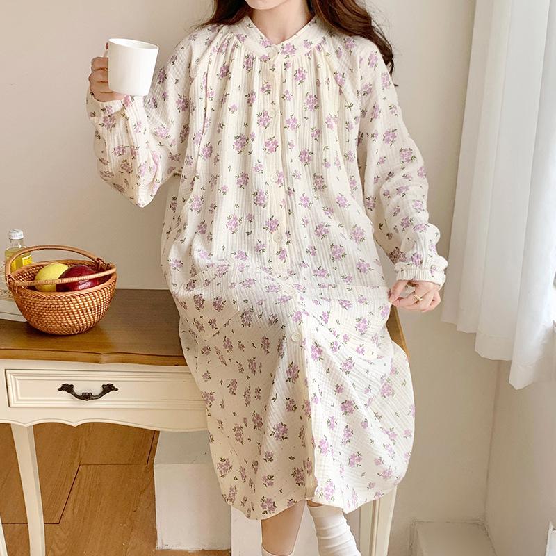 Pure Cotton Gauze Maternity Dress - Summer Nursing Nightgown for Hospital & Home, Plus Size, Women's Spring/Autumn Pregnancy Pajamas.