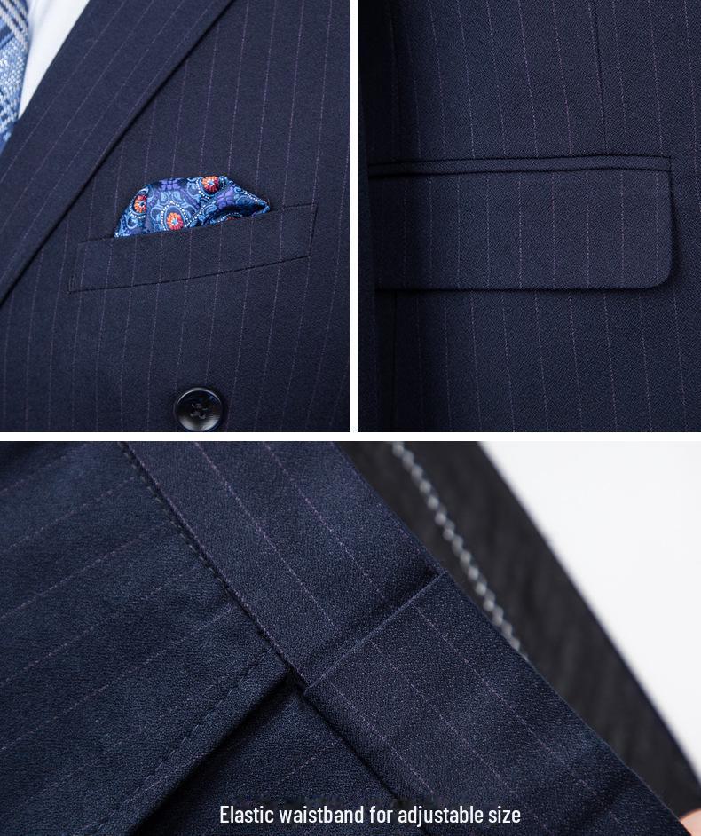 Terno Listrado Masculino de Abotoadura Dupla Estilo Coreano Slim Fit - Casual Casamento Noivo Três Peças