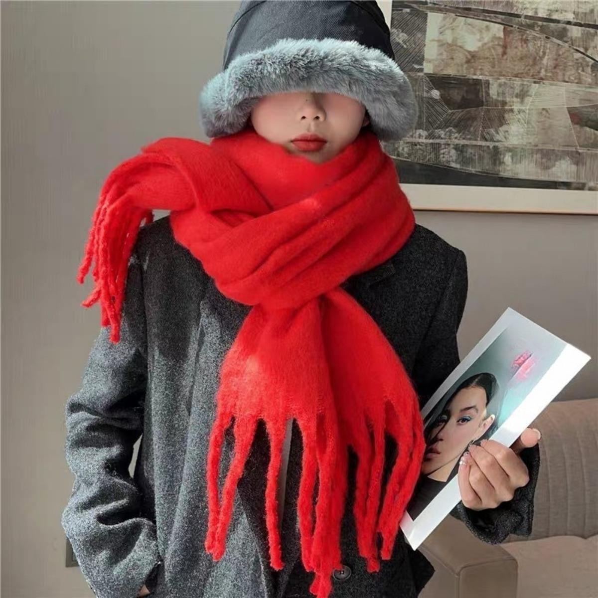 

Осень и Зима Новый Мохер Мягкий и Пушистый Однотонный Шарф для Женщин Зимний Универсальный Имитация Кашемира Толстая Теплая Шаль Large version