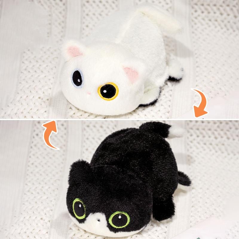 30cm Kawaii Double-sided Flip Black Cat Plush Toy Doll Stuffed Animal Cat Pillow Parent -child Game Toys Birthday Gift for Kids