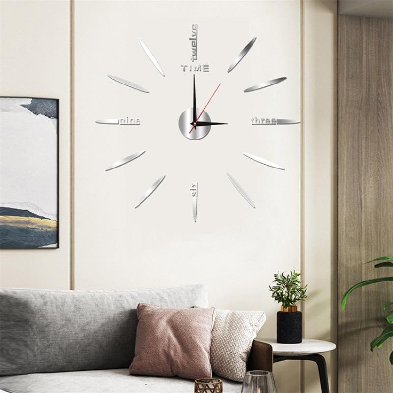 Creative Wall Clock DIY Silent Decoration Clock Without Punching, Simple Bedroom Acrylic Digital Clock Wall Sticker Clock
