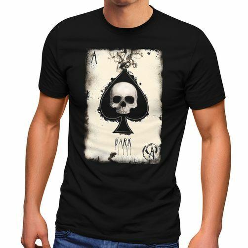 Mens T-Shirt Printed Skull Skull Playing Card Ace of Spades Card Game-