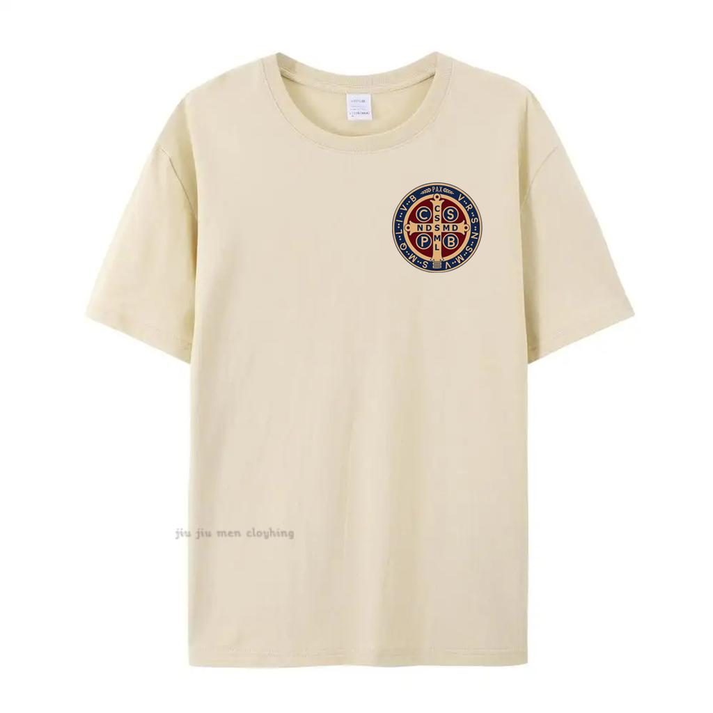 The Saint Benedict Medal Catholic Pullover T-Shirt Camisas Men Women Casual Printed Cotton T Shirt Vintage Harajuku  Oversized T
