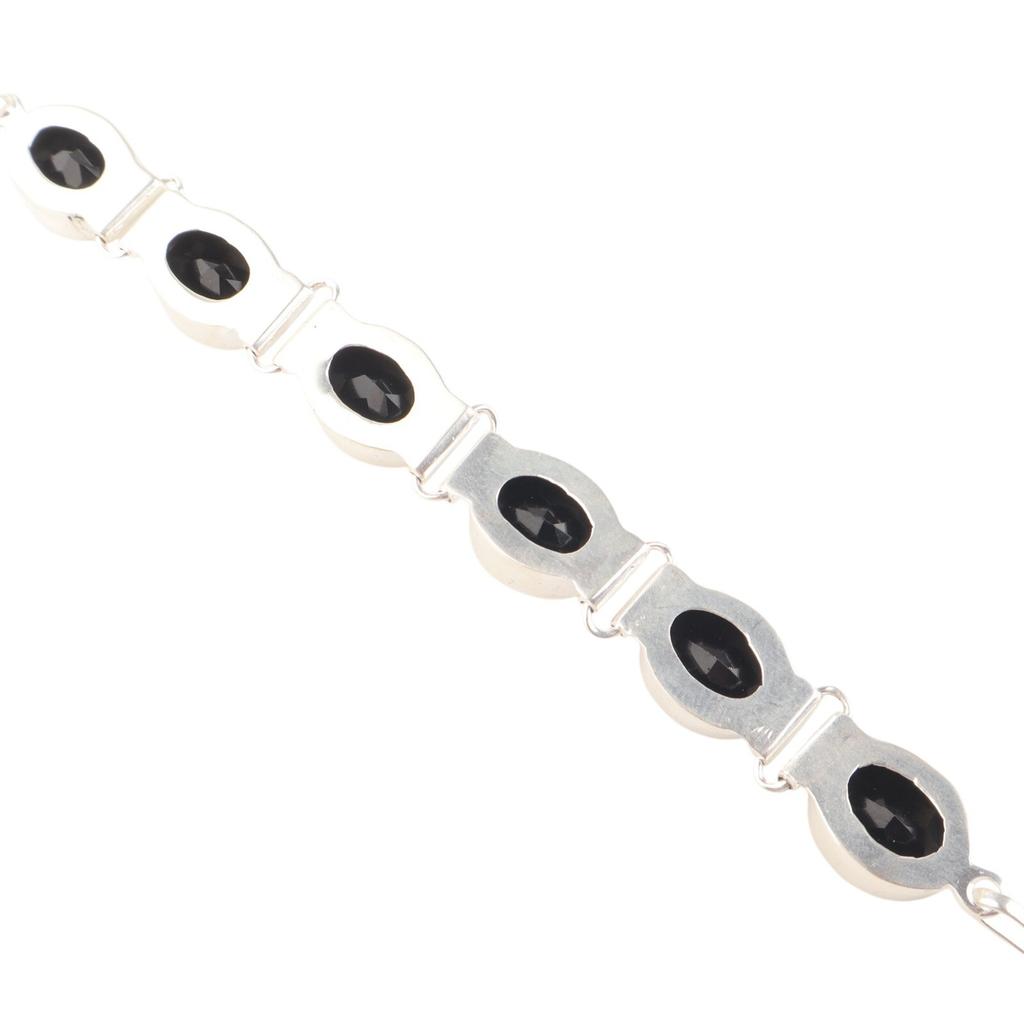 Black Onyx Gemstone 925 Sterling Silver Jewelry Handmade Bracelet8" Gift For Mom RB-4-15