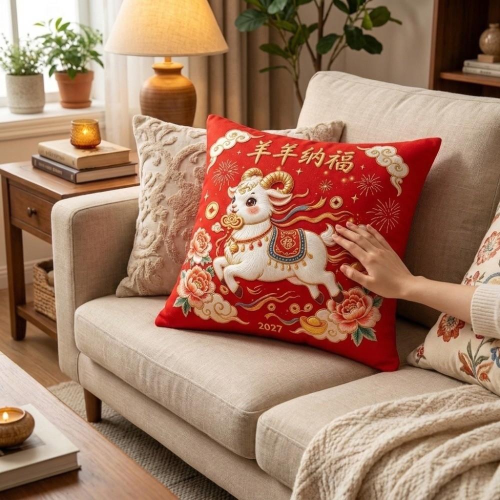 Soft Chinese Zodiac Sheep Pillow Cover Cartoon Sheep Pattern Throw Pillow Covers Spring Festival