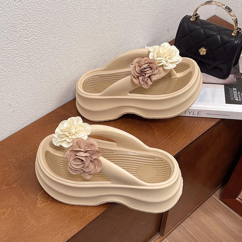 

Женские летние шлепанцы на толстой подошве, увеличивающие рост, новые высококачественные пляжные шлепанцы с цветами, нескользящие, прохладные 38/39