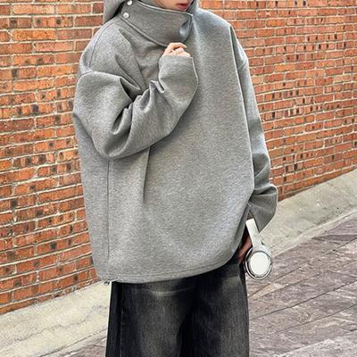 Męska bluza z kapturem z osłoną twarzy, bluza z długim rękawem, jednolity kolor, luźny krój