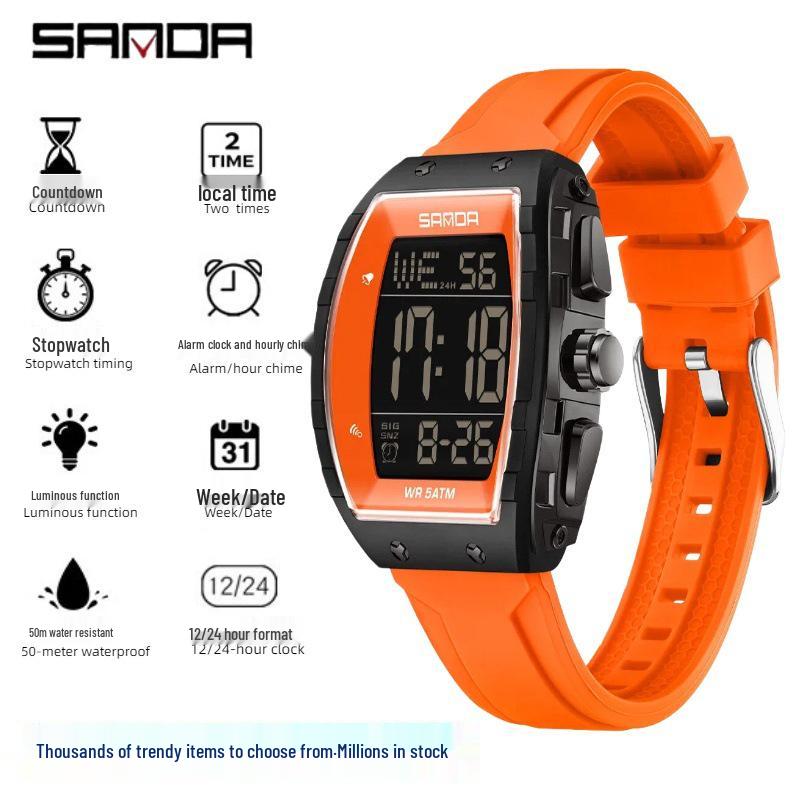 SANDA Men's Multifunctional Barrel-Shaped Sports Watch - Waterproof & Fashionable with Single Display Timing