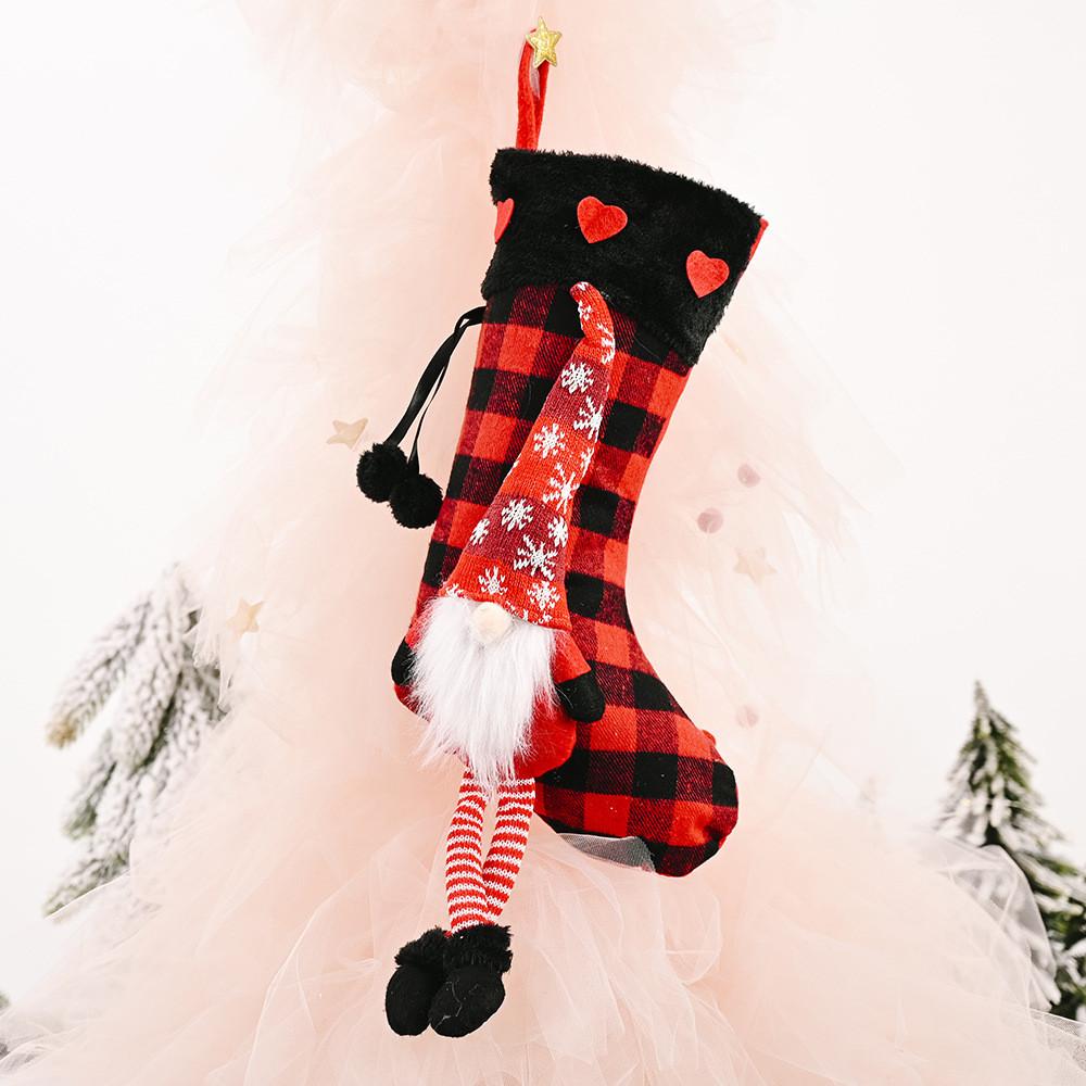 Red Stylish And Gray Checkered Heart Christmas Stockings For Elegant Decor Holiday