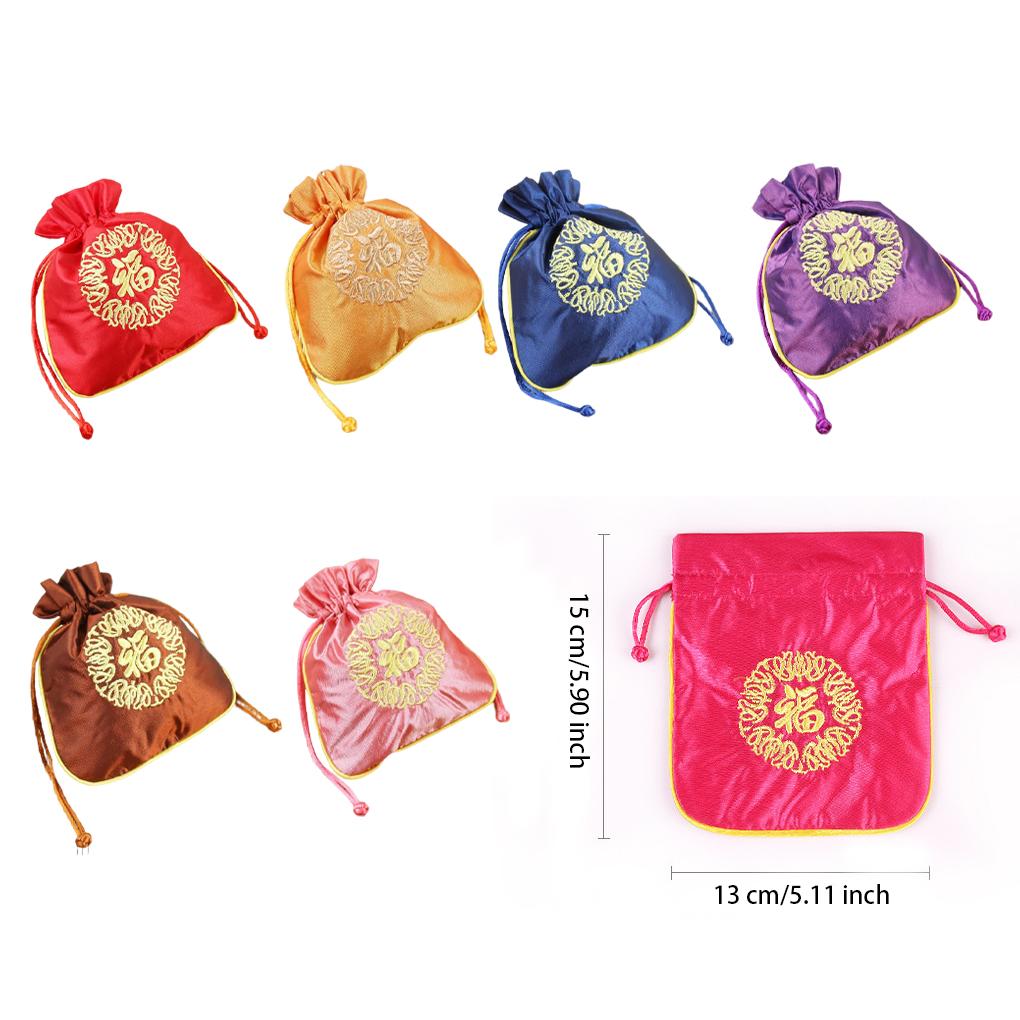 Drawstrings Bag Fu Word Embroidered Multipurpose Elegant Portable Gift Bags Artsy Pouches Wedding Christmas Household