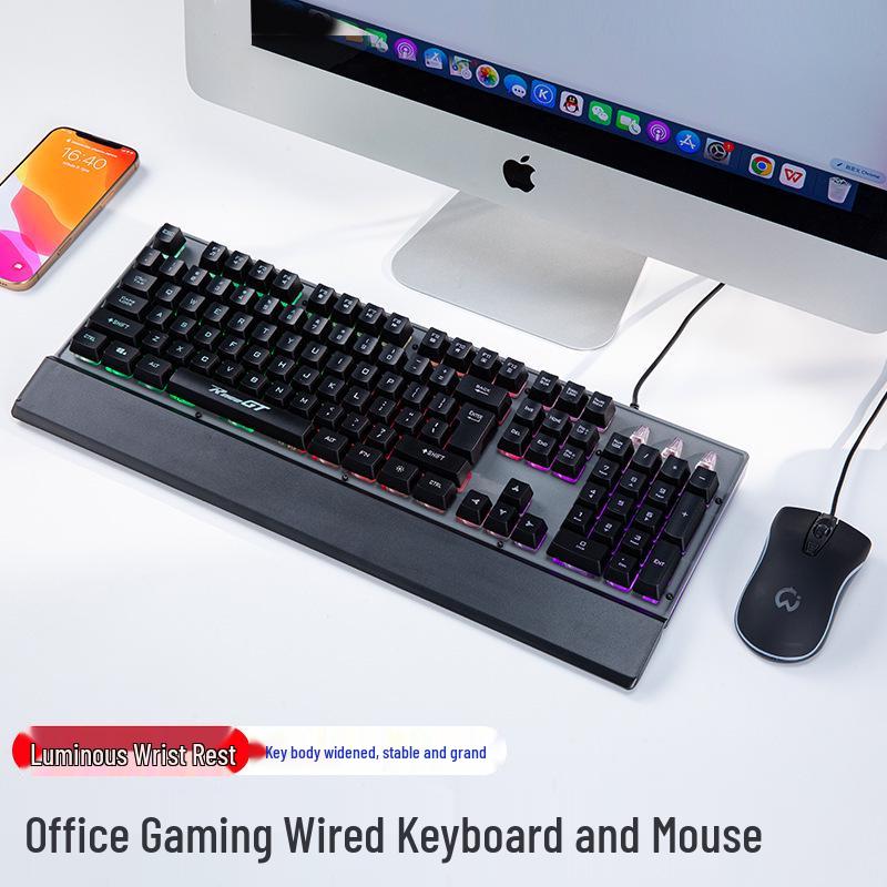 Silent Wired Punk Mechanical Keyboard & Mouse Set with Luminous Design - Ideal for Girls' Office Use, High Style & Performance