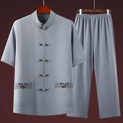 Sommer-Tang-Anzug für Herren, kurzärmeliger Freizeitanzug im chinesischen Stil, Baumwolle und Leinen, Tai-Chi-Anzug, Übergröße