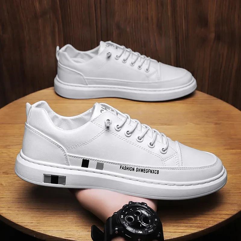 Neue Herren Weiße Sneaker Sportschuhe für Herren Leichtgewicht PU-Leder Atmungsaktiver Schuh Herren Flache Schuhe Mann Zapatillas Hombre