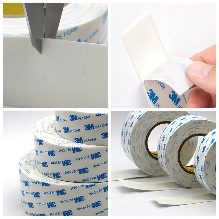 3M High Viscosity Double-Sided Waterproof Foam Tape, White 1600T - Strong Adhesive for Hanging Hooks 1mm PE foam; Width 5mm x Length 3m