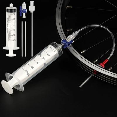 Bicycle Tubeless Tire Sealant Injector 60ML Syringe with Valve Core Remover for MTB Road Bike Tubeless Conversion Kit