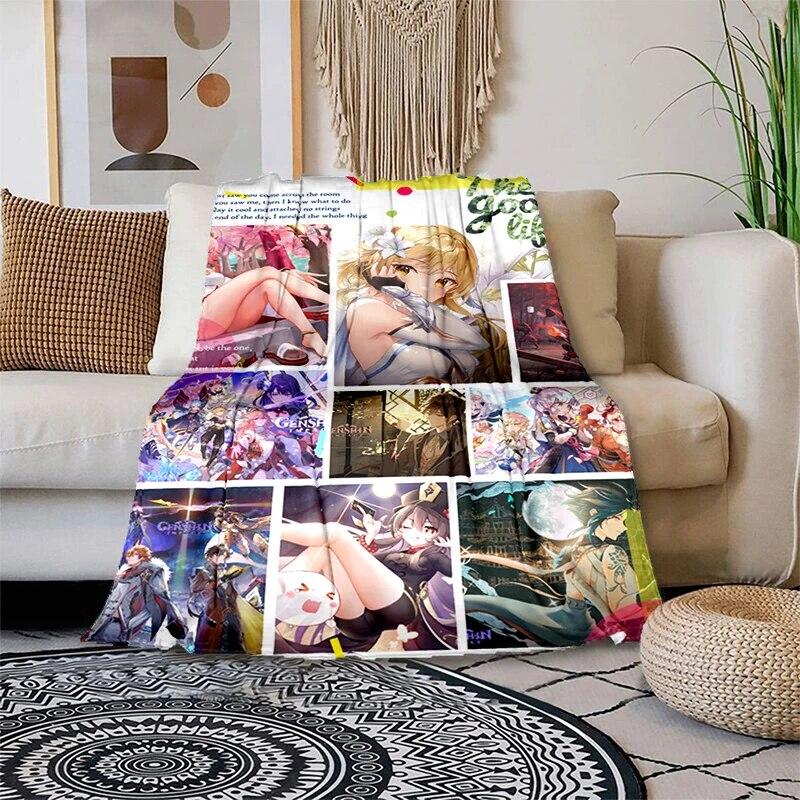 Genshin Impact Měkká plyšová rozkládací pohovka házecí kreslený moderní flanelový povlak na deku Gedruckt Bettdecke Geschenk piknikové deky