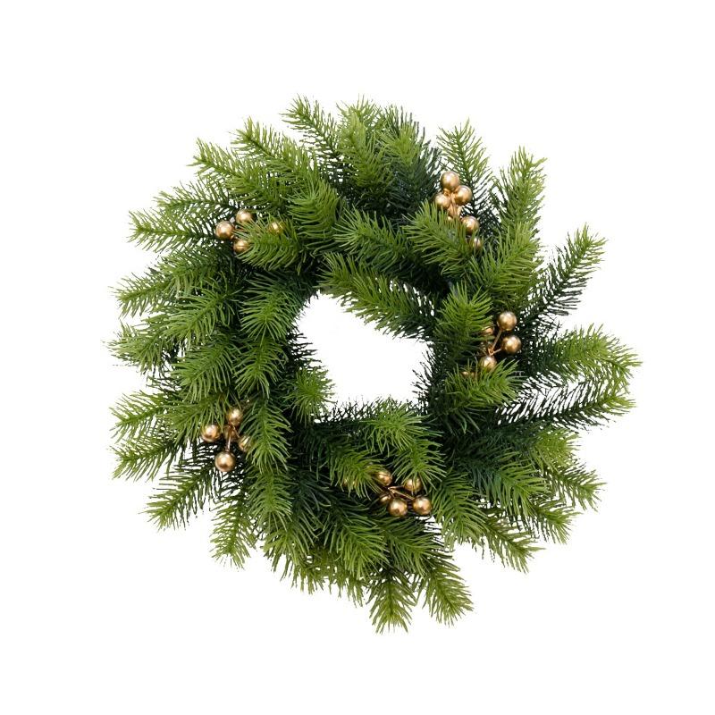 Christmas Wreath Door Hanging Realistic Pine Artificial Greenery Decor with Soft Rubber Berries Foam Holiday Window Garland