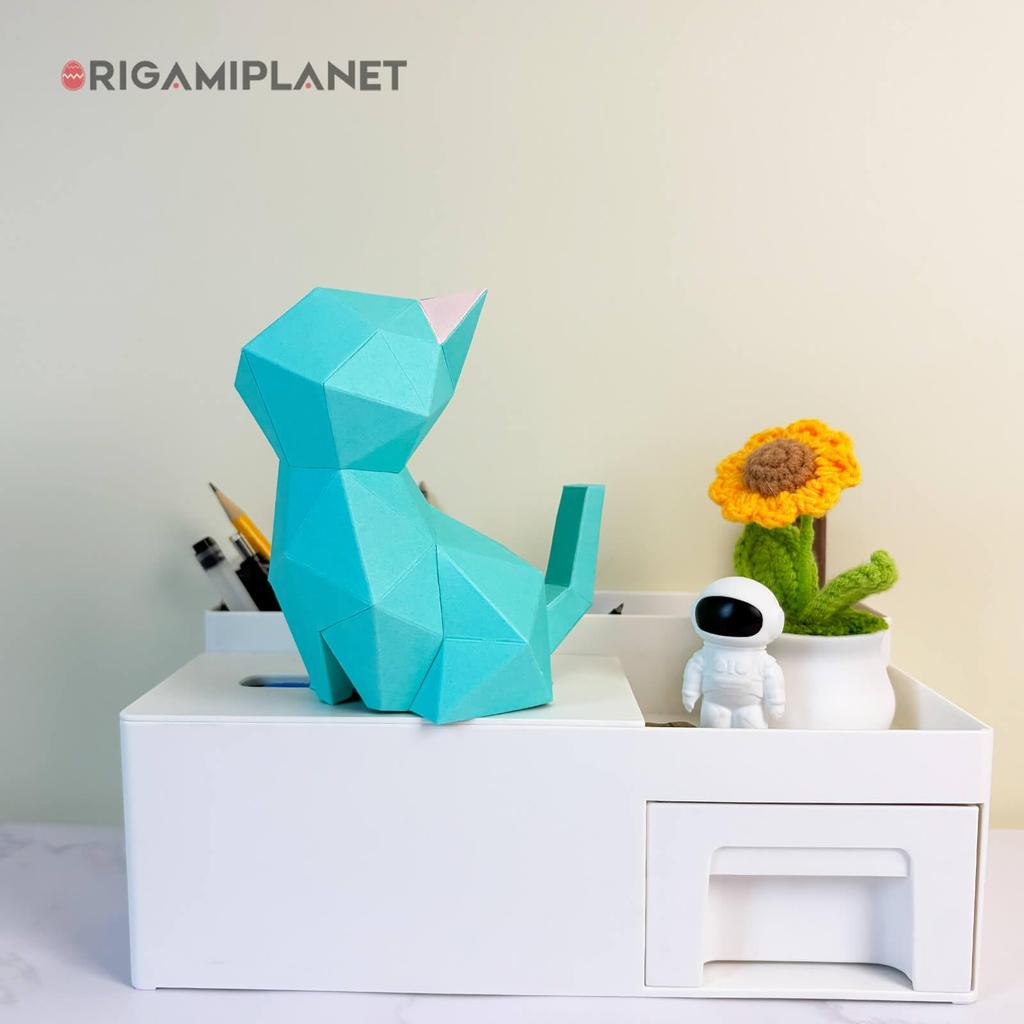 ORIGAMIPLANET 3D Origami Craft Kit Moonlit Cat Paper Home Paper 3D Paper Handmade Home DIY Craft Set for Gift for Adults and Kids Ages - Kitten,