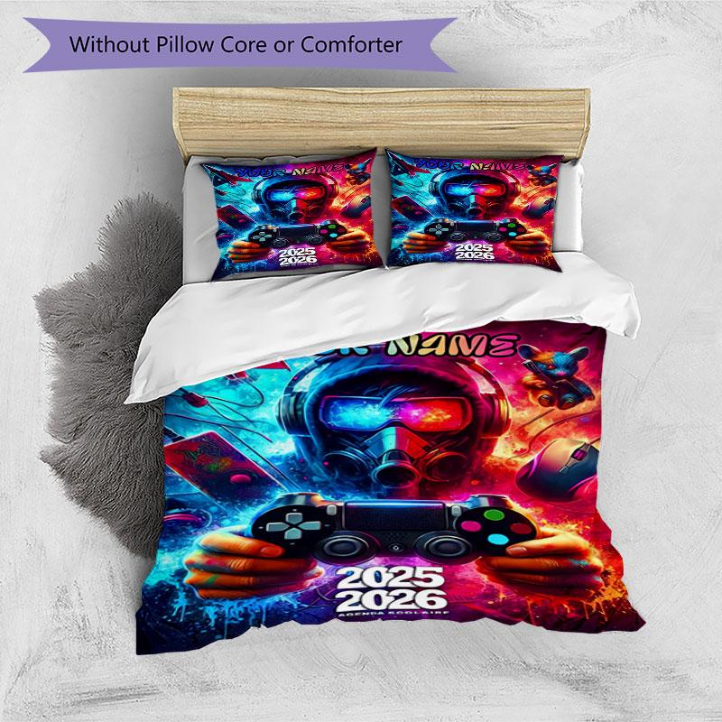3pcs Custom Name Cyberpunk Future Bedding Set Printed Bedding Set Duvet Cover Closure Includes 1 Duvet Cover & 2 Pillowcases Bedroom Decor