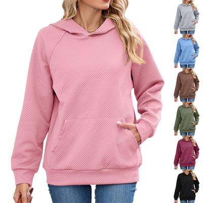 Damen Lässiges Rundhals Kapuzenpullover mit langen Ärmeln und Tasche