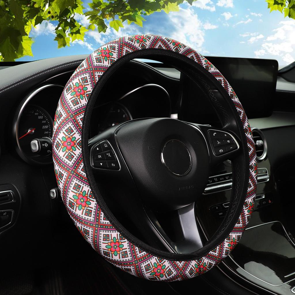 1PC Neoprene Universal Anti-Slip Steering Wheel Cover with Printed Pattern Comfortable Grip Elegant Creativity Car Accessory