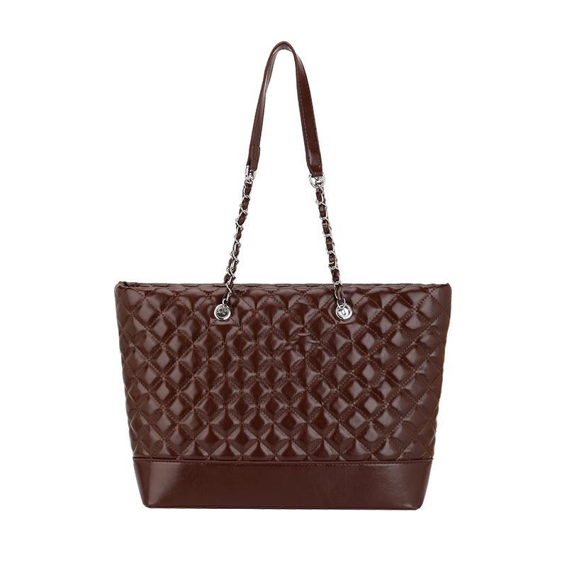 Autumn/Winter Diamond Pattern Women's Large Capacity Crossbody Tote - Fashionable Retro Solid Color