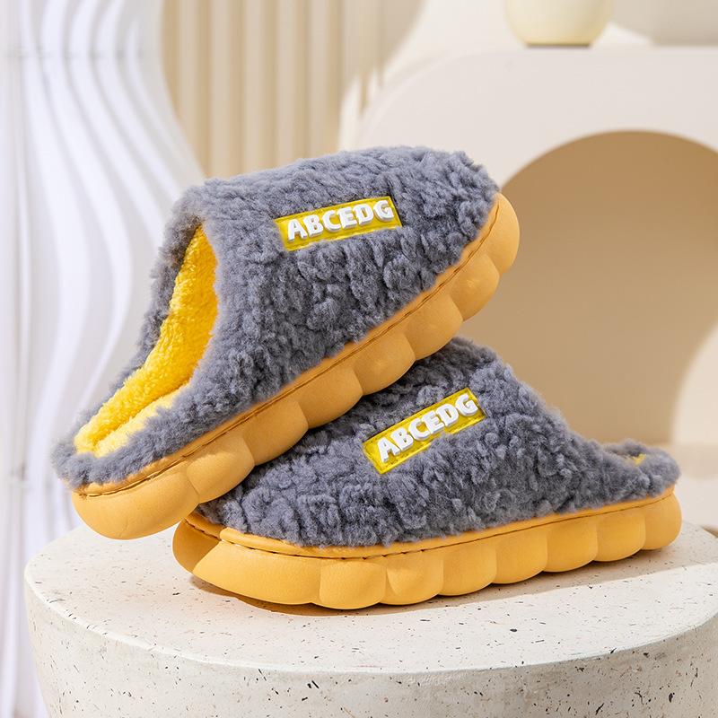 Cotton Slippers Men's Spring and Autumn Home Use Winter Indoor Non-slip Home Warmth Plush Couple Winter Women