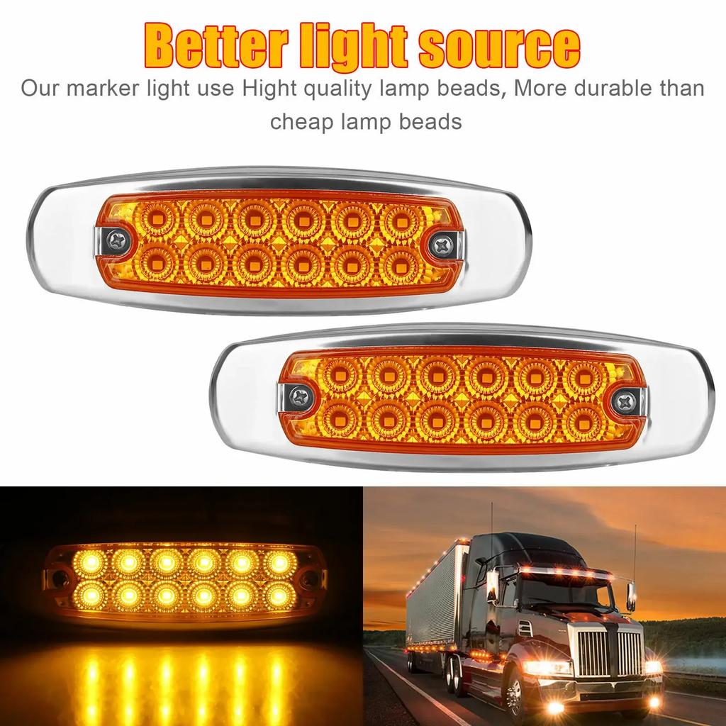 20PCS 12-24V Truck Side Marker Light 12LED Car Trailer Clearance Side Light for Lorry Bus Van Caravan LED Car Light Waterproof
