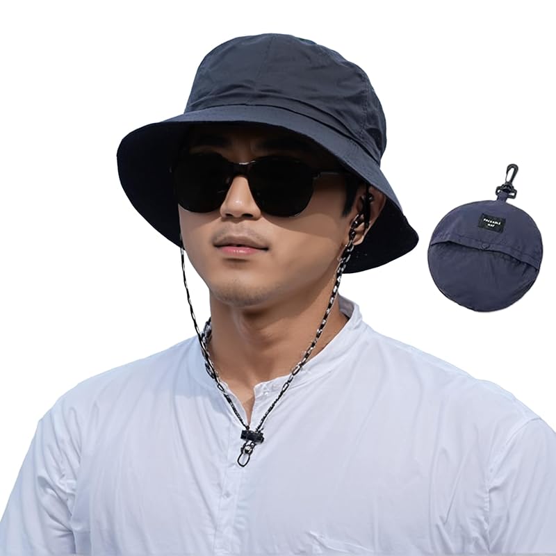 

[GEMVIE] men s ladies packable hat safari hat water repellent hat sun hat folding UV cut With chin strap Integrated storage bucket hat outdoor cap