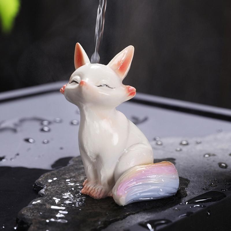 Artistic Foxes Teas Pet Figurine Heat Reactive Resin Craftsmanship Unique Table Decoration Gift Teas Ceremony Accessory