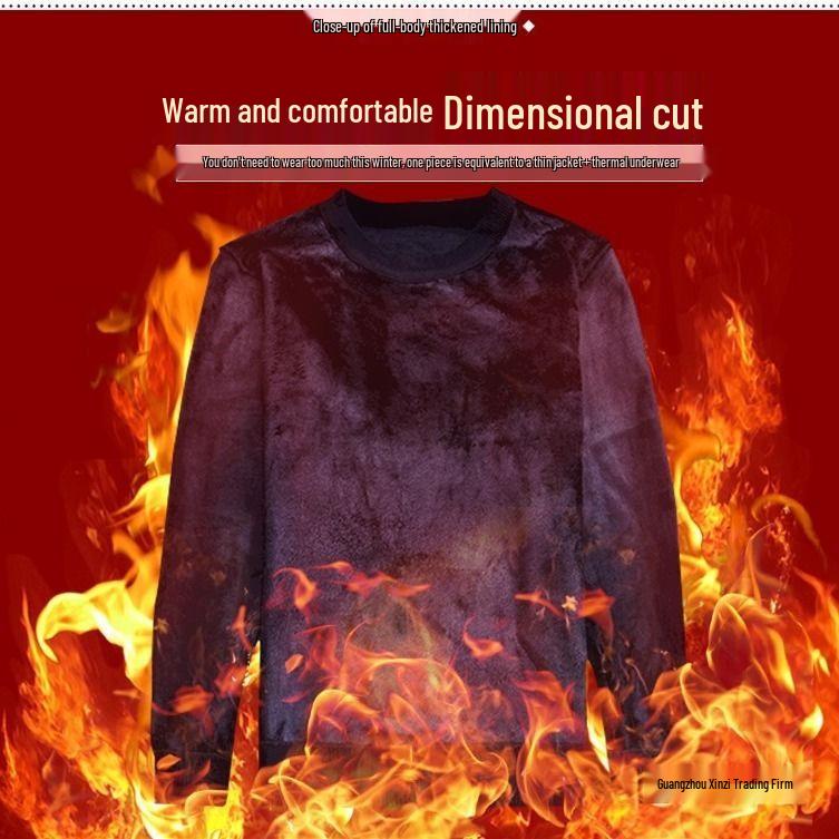 Men's Thick Fleece-Lined Sweater - Grandpa Style, Round Neck, Perfect for Winter Warmth