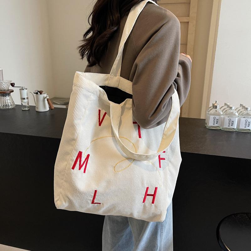Korean Version of the New Alphabet Printed Bag Women's Large-capacity Canvas Shoulder Bag Casual Fashion Portable Drawstring Fresh Bag