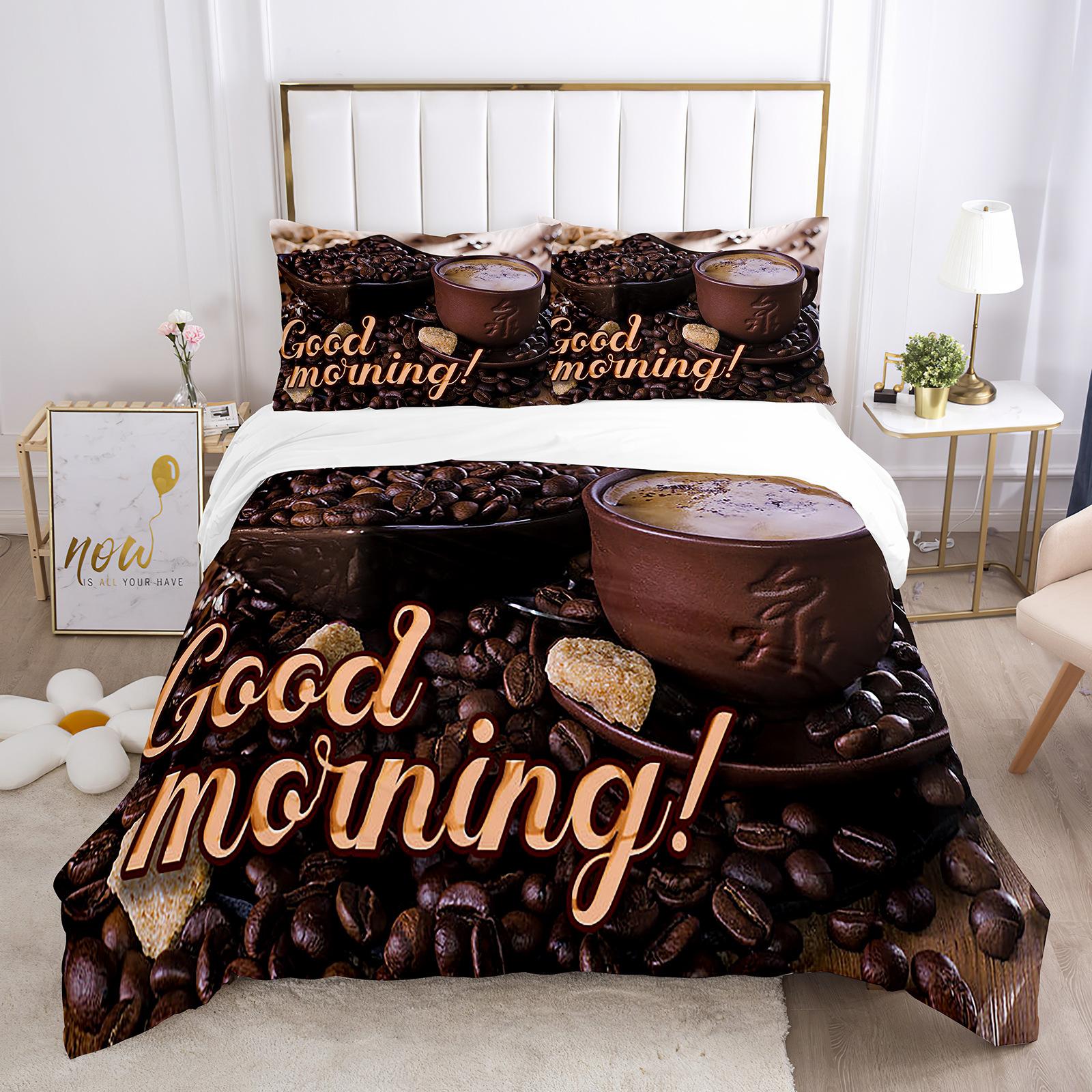 

Доброе утро, пододеяльник, комплект с 3D-принтом, хлеб, кофе, завтрак, полиэстер, одеяло, размер King Queen, полный размер, для подростков, комплект постельного белья 70x133cm 2pcs