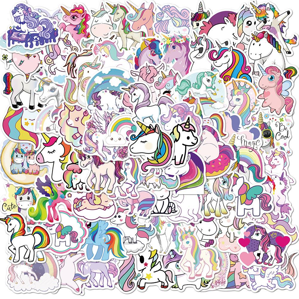 100 Cartoon Cute Unicorn Doodle Stickers Decorative Mobile Phone Case Skateboard Suitcase Waterproof Stickers