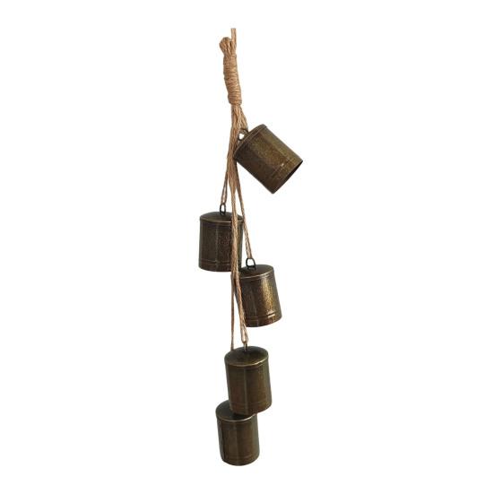 Rustic Christmas Bells Ornament Hanging Rope 5 Bells Christmas Tree Ornaments Handmade Vintage Cow Bells Wind Chime Decoration